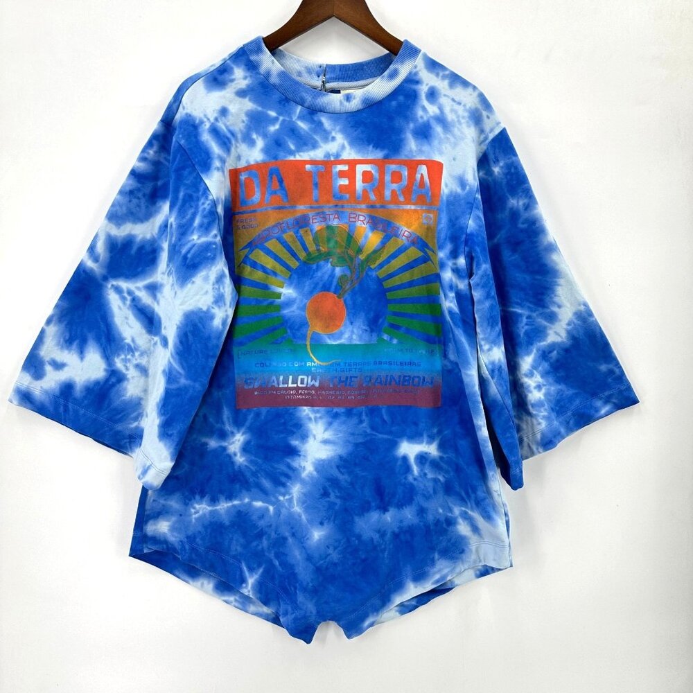 Farm Rio Romper Womens 3/4 Sleeve Radish Tie Dye Da Terra Blue White S NWT